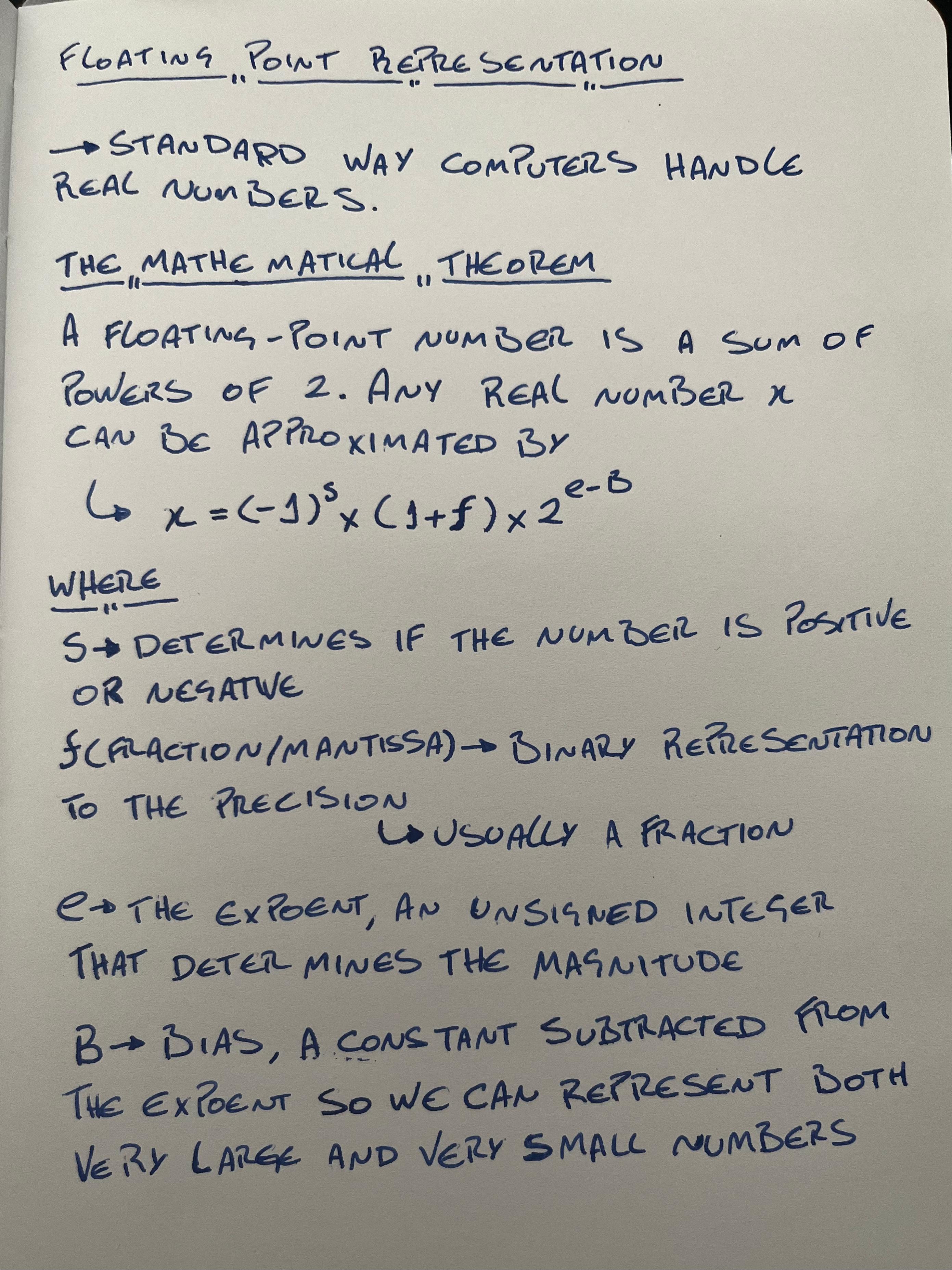 handwriten annotation about floating point